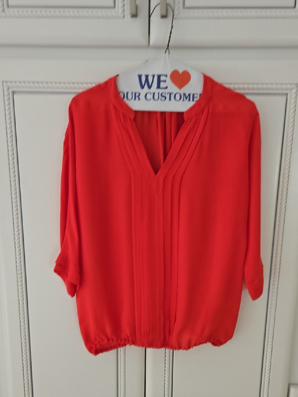 Joie Coral-Red V-Neck Pintuck Blouse